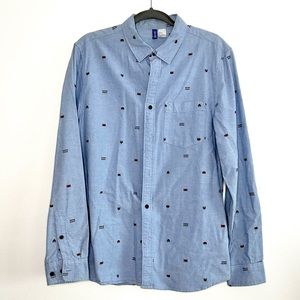 H&M Divided Light Blue “Game Over” Button Down Shirt
